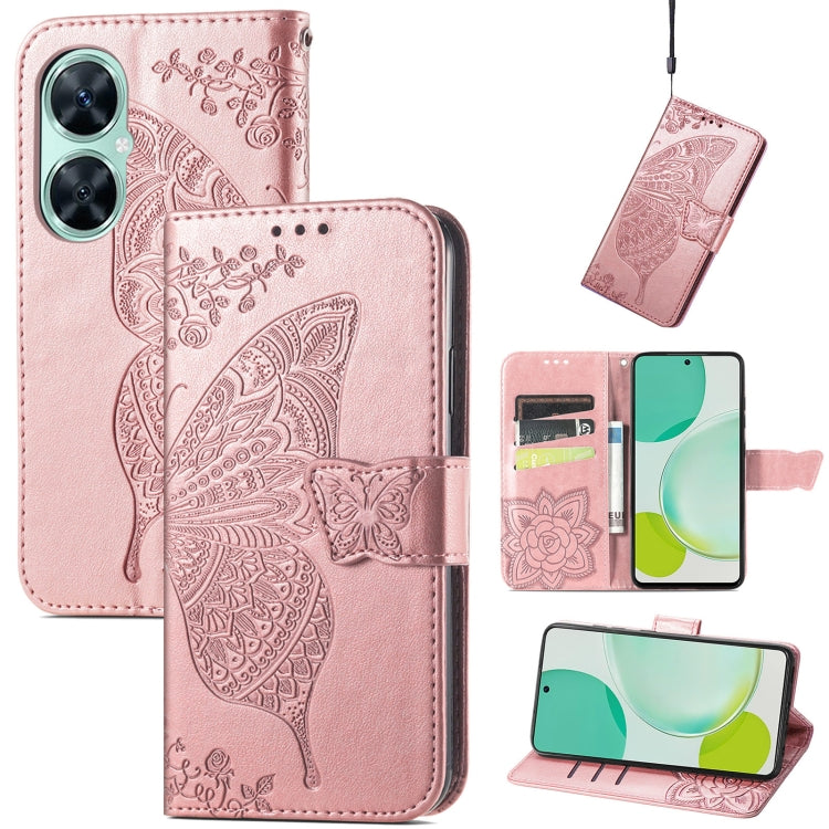 Custodia per telefono in pelle con flip in rilievo con fiore farfalla amore, For Huawei nova 11i / Enjoy 60 Pro