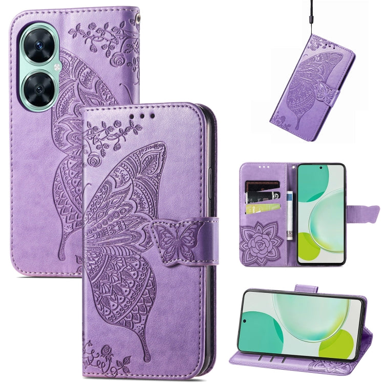 Custodia per telefono in pelle con flip in rilievo con fiore farfalla amore, For Huawei nova 11i / Enjoy 60 Pro