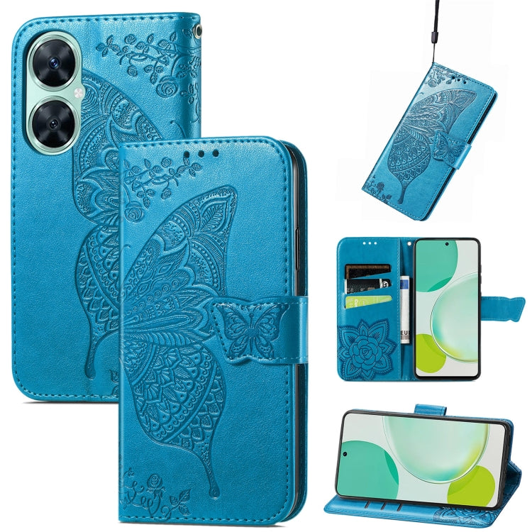 Custodia per telefono in pelle con flip in rilievo con fiore farfalla amore, For Huawei nova 11i / Enjoy 60 Pro