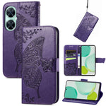 Custodia per telefono in pelle con flip in rilievo con fiore farfalla amore, For Huawei nova 11i / Enjoy 60 Pro