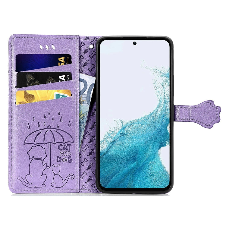 Custodia per telefono in pelle goffrata gatto e cane, For Samsung Galaxy A54 5G