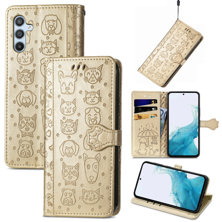 Custodia per telefono in pelle goffrata gatto e cane, For Samsung Galaxy A54 5G