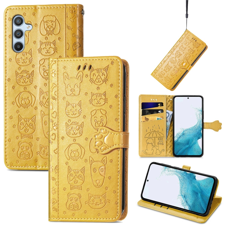 Custodia per telefono in pelle goffrata gatto e cane, For Samsung Galaxy A54 5G