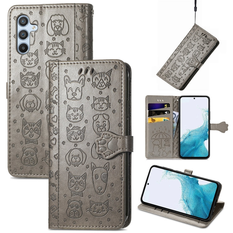 Custodia per telefono in pelle goffrata gatto e cane, For Samsung Galaxy A54 5G