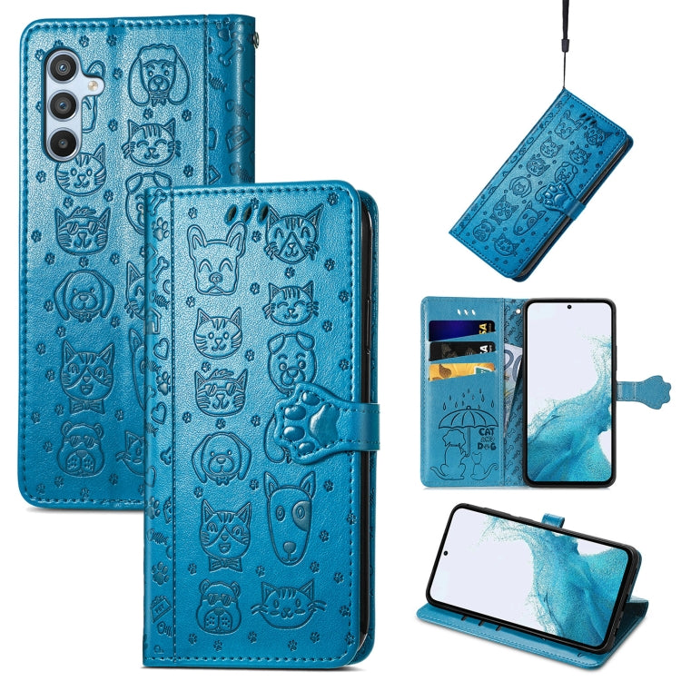 Custodia per telefono in pelle goffrata gatto e cane, For Samsung Galaxy A54 5G
