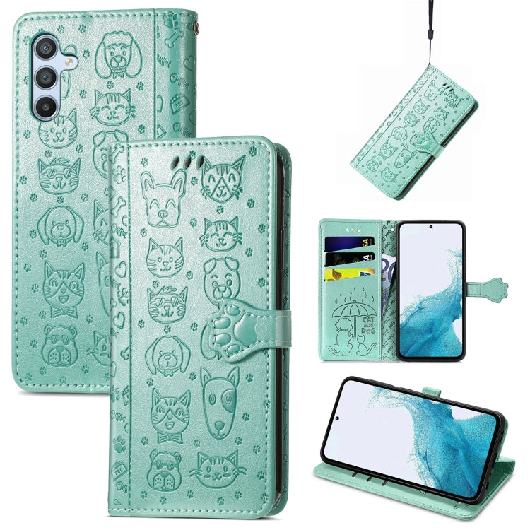 Custodia per telefono in pelle goffrata gatto e cane, For Samsung Galaxy A54 5G