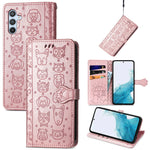 Custodia per telefono in pelle goffrata gatto e cane, For Samsung Galaxy A54 5G