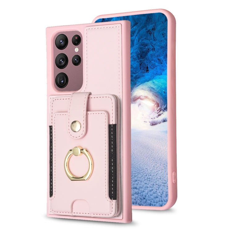 BF27 Custodia per telefono con porta carte di credito ad anello in metallo, For Samsung Galaxy S22 Ultra 5G, For Samsung Galaxy S22+ 5G, For Samsung Galaxy S21 FE 5G
