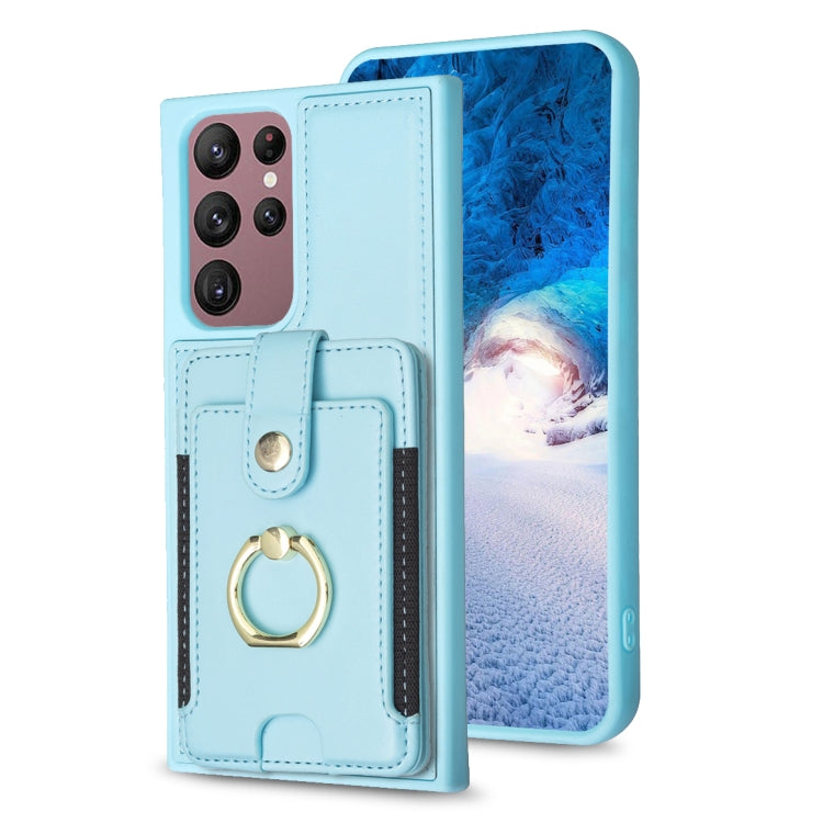 BF27 Custodia per telefono con porta carte di credito ad anello in metallo, For Samsung Galaxy S22 Ultra 5G, For Samsung Galaxy S22+ 5G, For Samsung Galaxy S21 FE 5G