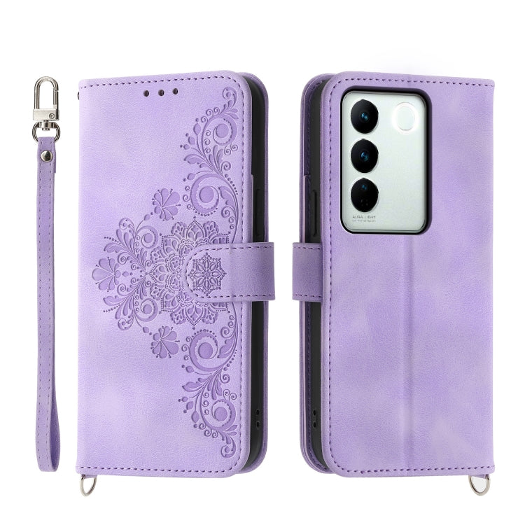Custodia per telefono in pelle con portafoglio in rilievo con fiori al tatto, For vivo Y02a, For vivo Y56, For vivo V27