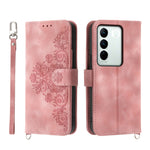Custodia per telefono in pelle con portafoglio in rilievo con fiori al tatto, For vivo Y02a, For vivo Y56, For vivo V27
