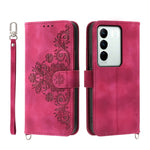 Custodia per telefono in pelle con portafoglio in rilievo con fiori al tatto, For vivo Y02a, For vivo Y56, For vivo V27