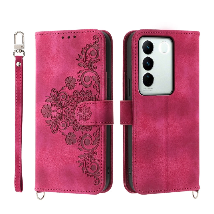 Custodia per telefono in pelle con portafoglio in rilievo con fiori al tatto, For vivo Y02a, For vivo Y56, For vivo V27