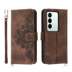 Custodia per telefono in pelle con portafoglio in rilievo con fiori al tatto, For vivo Y02a, For vivo Y56, For vivo V27