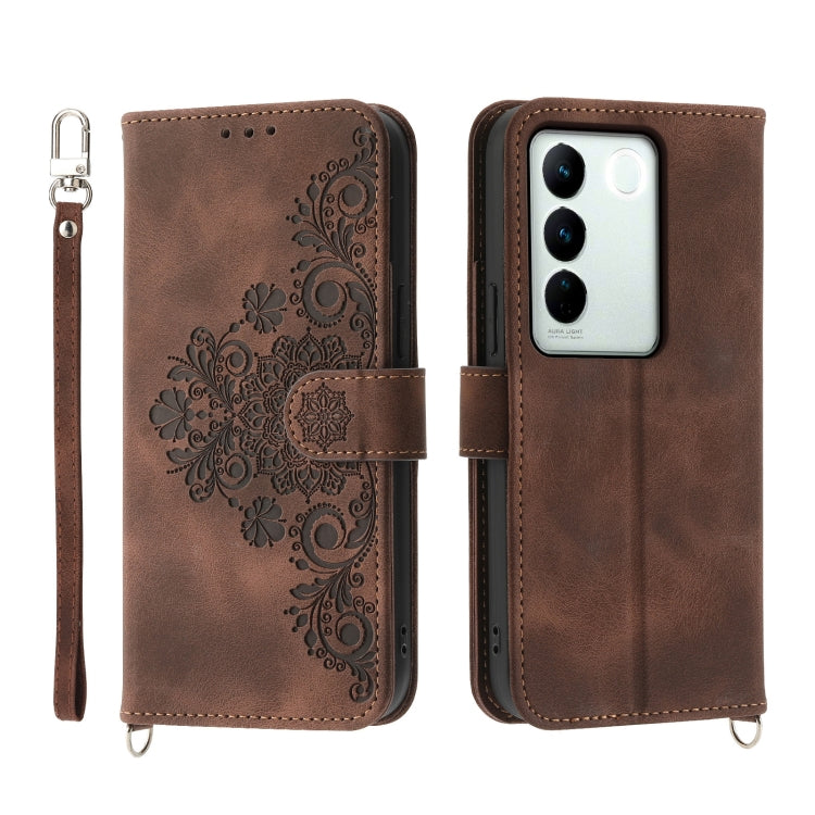 Custodia per telefono in pelle con portafoglio in rilievo con fiori al tatto, For vivo Y02a, For vivo Y56, For vivo V27