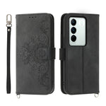Custodia per telefono in pelle con portafoglio in rilievo con fiori al tatto, For vivo Y02a, For vivo Y56, For vivo V27