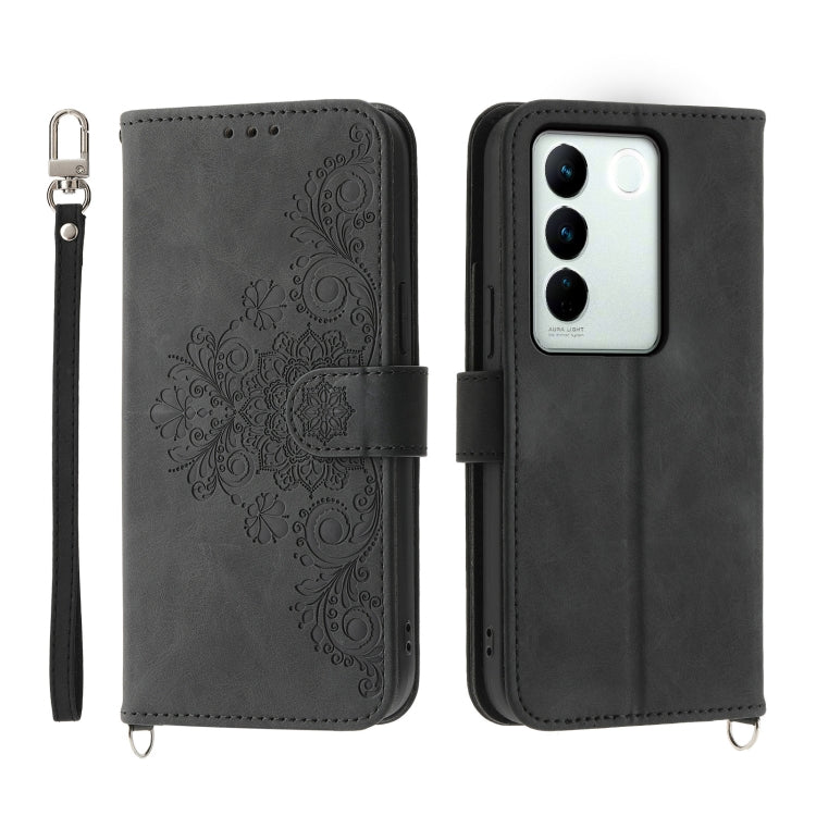 Custodia per telefono in pelle con portafoglio in rilievo con fiori al tatto, For vivo Y02a, For vivo Y56, For vivo V27