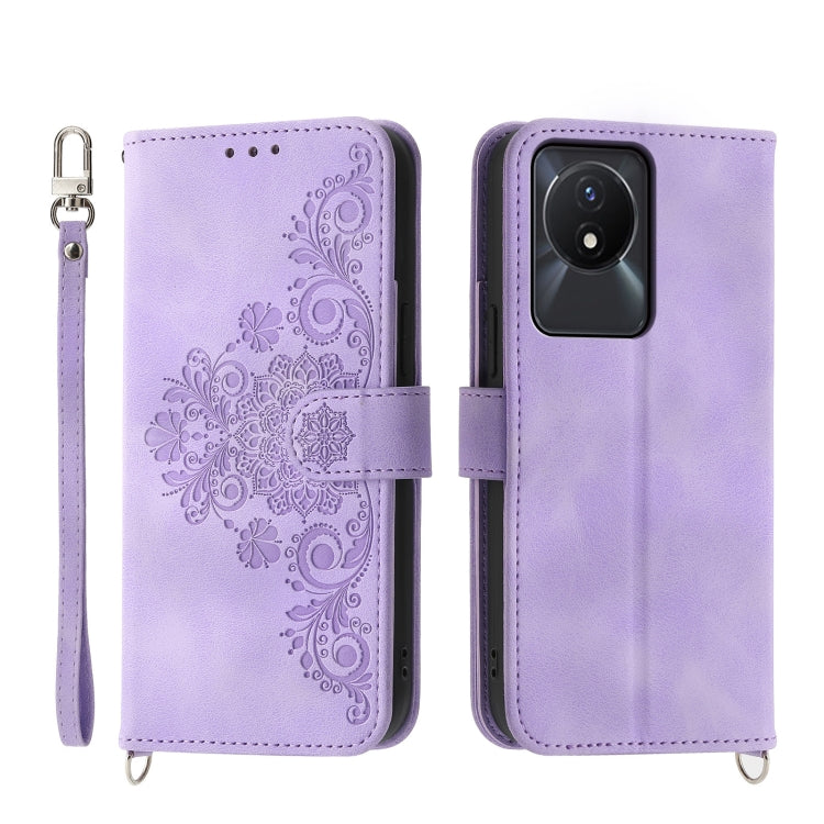 Custodia per telefono in pelle con portafoglio in rilievo con fiori al tatto, For vivo Y02a, For vivo Y56, For vivo V27