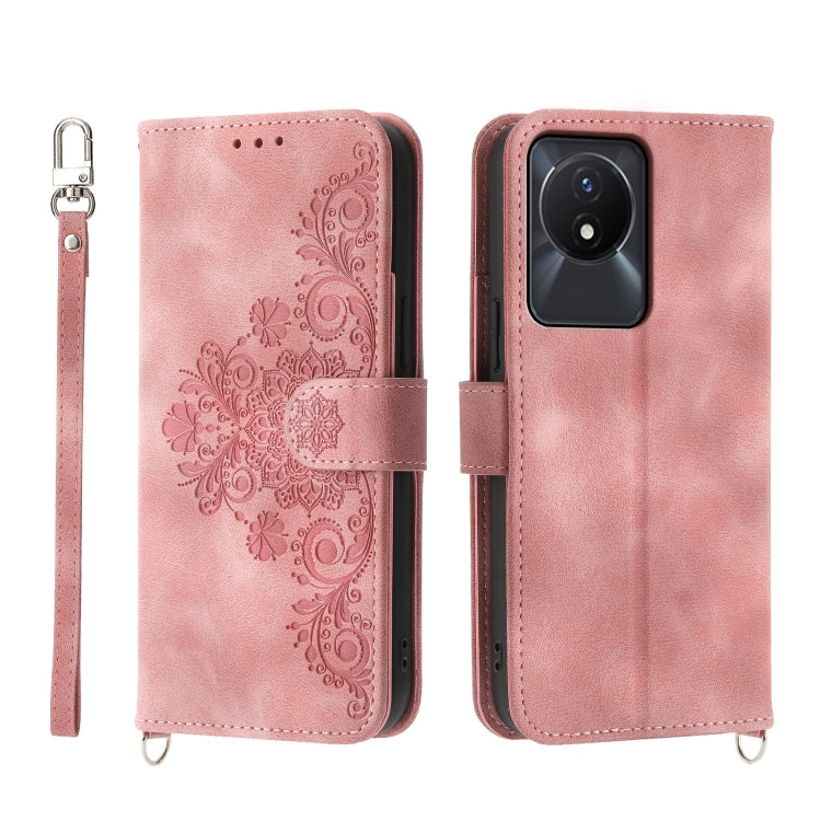Custodia per telefono in pelle con portafoglio in rilievo con fiori al tatto, For vivo Y02a, For vivo Y56, For vivo V27