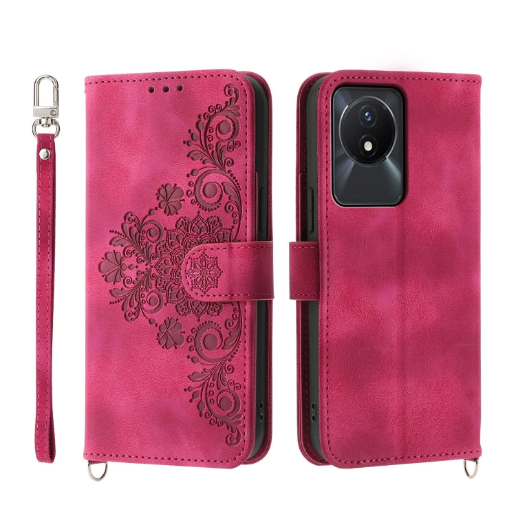 Custodia per telefono in pelle con portafoglio in rilievo con fiori al tatto, For vivo Y02a, For vivo Y56, For vivo V27