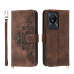 Custodia per telefono in pelle con portafoglio in rilievo con fiori al tatto, For vivo Y02a, For vivo Y56, For vivo V27