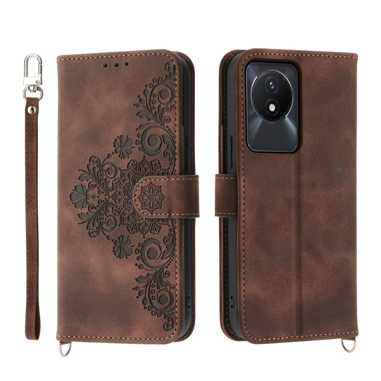 Custodia per telefono in pelle con portafoglio in rilievo con fiori al tatto, For vivo Y02a, For vivo Y56, For vivo V27