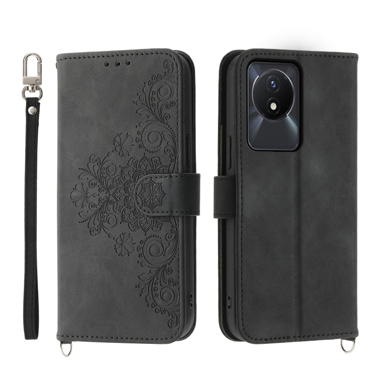 Custodia per telefono in pelle con portafoglio in rilievo con fiori al tatto, For vivo Y02a, For vivo Y56, For vivo V27