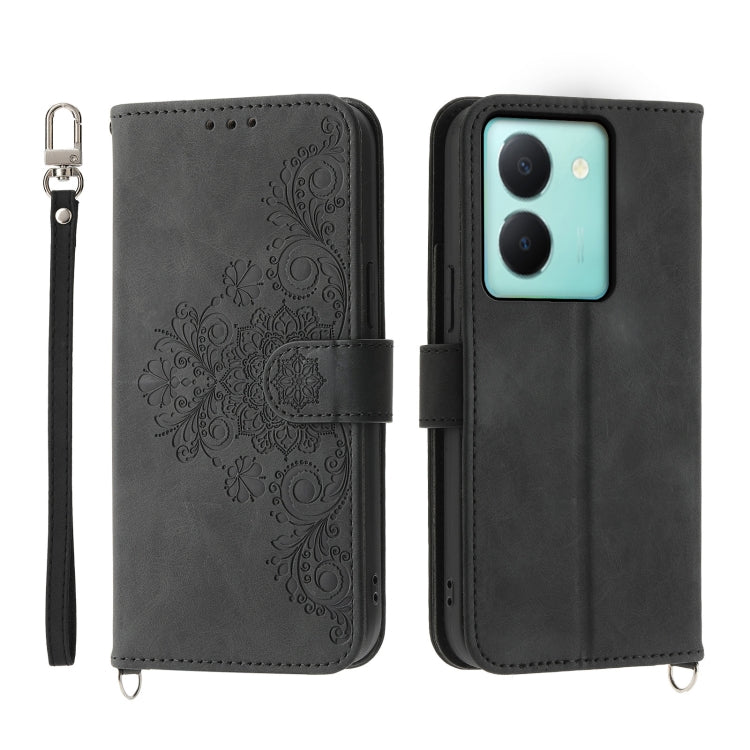 Custodia per telefono in pelle con portafoglio in rilievo con fiori al tatto, For vivo Y03, For vivo Y36, For vivo S17, For vivo Y78