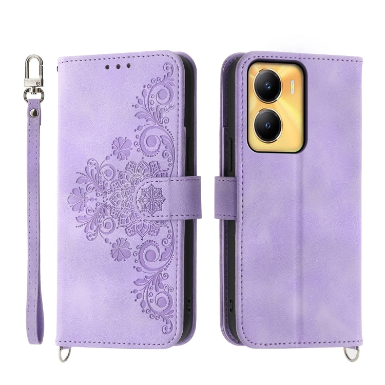 Custodia per telefono in pelle con portafoglio in rilievo con fiori al tatto, For vivo Y02a, For vivo Y56, For vivo V27