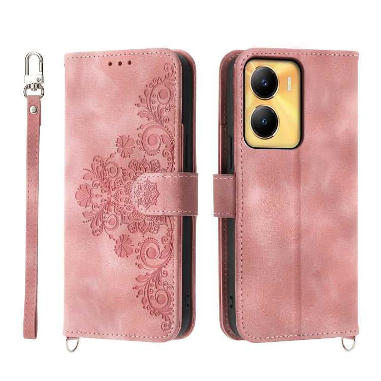 Custodia per telefono in pelle con portafoglio in rilievo con fiori al tatto, For vivo Y02a, For vivo Y56, For vivo V27