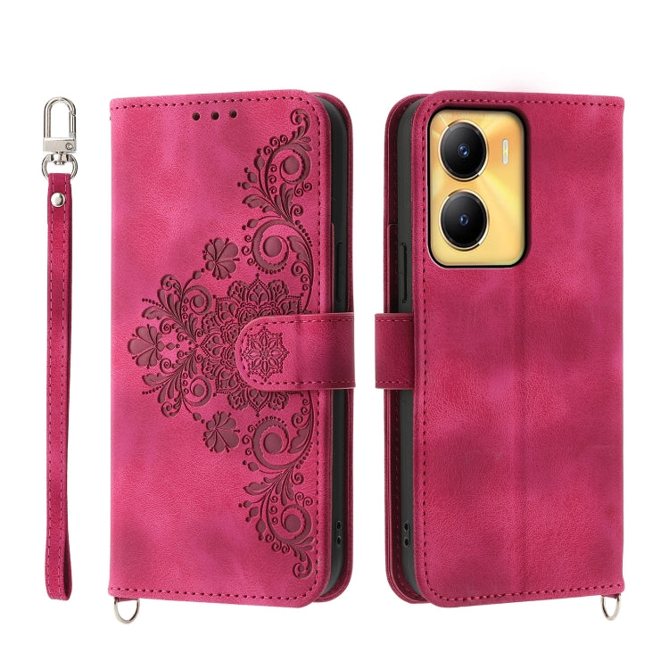 Custodia per telefono in pelle con portafoglio in rilievo con fiori al tatto, For vivo Y02a, For vivo Y56, For vivo V27