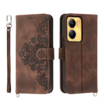 Custodia per telefono in pelle con portafoglio in rilievo con fiori al tatto, For vivo Y02a, For vivo Y56, For vivo V27