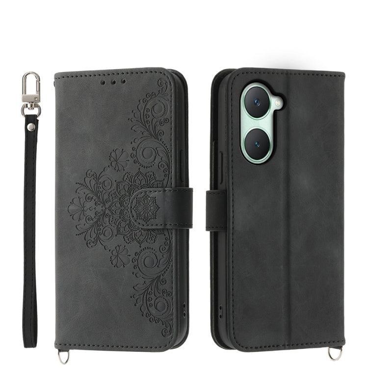 Custodia per telefono in pelle con portafoglio in rilievo con fiori al tatto, For vivo Y03, For vivo Y36, For vivo S17, For vivo Y78