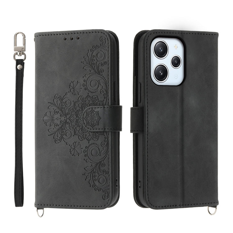 Custodia per telefono in pelle con portafoglio in rilievo con fiori al tatto, For Xiaomi Redmi 12 4G