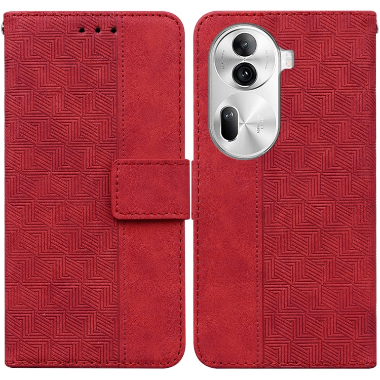 Custodia per telefono in pelle goffrata geometrica, For OPPO Reno11 Pro 5G Global, For OPPO A59 5G / A2M, For OPPO A38 4G / A18, For OPPO A58 4G