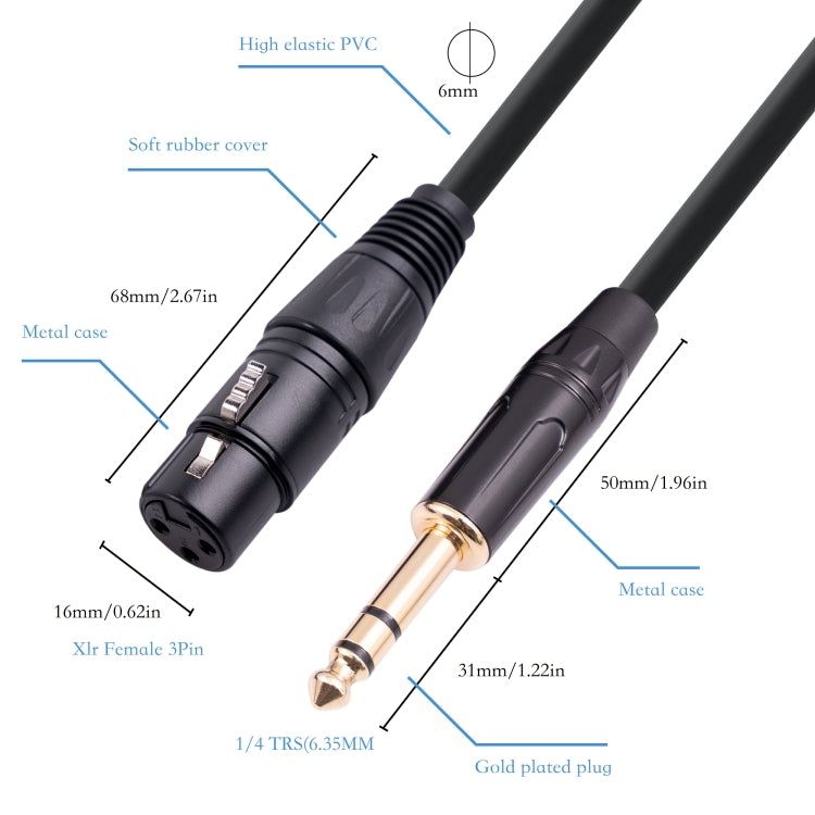Cavo per microfono da 6,35 mm 1/4 TRS maschio a XLR femmina a 3 pin, 1m, 1.8m, 3m, 5m, 10m