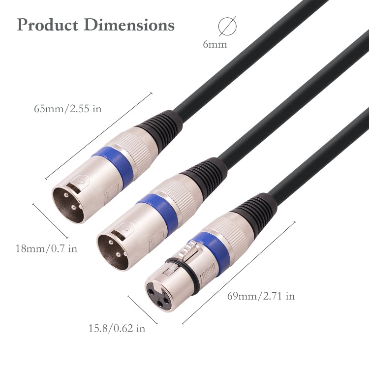 2055YMMF-05 Cavo audio XLR da 3 pin femmina a doppio maschio, lunghezza: 50 cm, XLR F to Dual M (Black+Red), XLR F to Dual M (Black+Blue), XLR F to Dual M (Black)