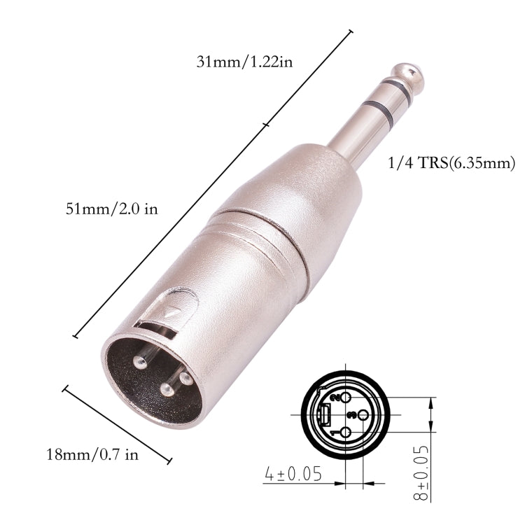 Adattatore 6,35 mm TRS maschio a XLR maschio 3 pin