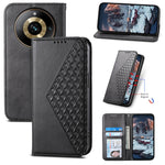 Custodia per telefono in pelle magnetica con struttura in vitello a griglia cubica, For Realme 11 Pro