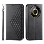 Custodia per telefono in pelle magnetica con struttura in vitello a griglia cubica, For Realme 11 Pro
