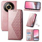 Custodia per telefono in pelle magnetica con struttura in vitello a griglia cubica, For Realme 11 Pro