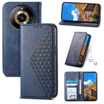Custodia per telefono in pelle magnetica con struttura in vitello a griglia cubica, For Realme 11 Pro