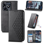 Custodia per telefono in pelle magnetica con struttura in vitello a griglia cubica, For Realme 12 Pro+, For Realme 11 4G, For Realme 11 5G, For Realme C53