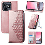 Custodia per telefono in pelle magnetica con struttura in vitello a griglia cubica, For Realme 12 Pro+, For Realme 11 4G, For Realme 11 5G, For Realme C53