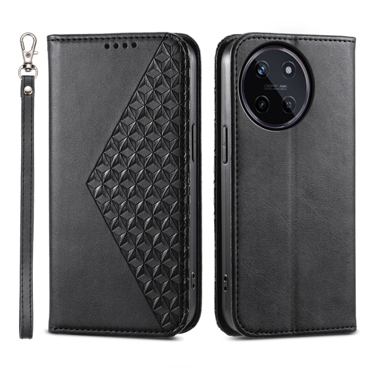 Custodia per telefono in pelle magnetica con struttura in vitello a griglia cubica, For Realme 12 Pro+, For Realme 11 4G, For Realme 11 5G, For Realme C53