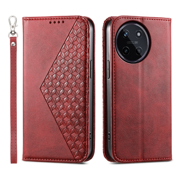 Custodia per telefono in pelle magnetica con struttura in vitello a griglia cubica, For Realme 12 Pro+, For Realme 11 4G, For Realme 11 5G, For Realme C53