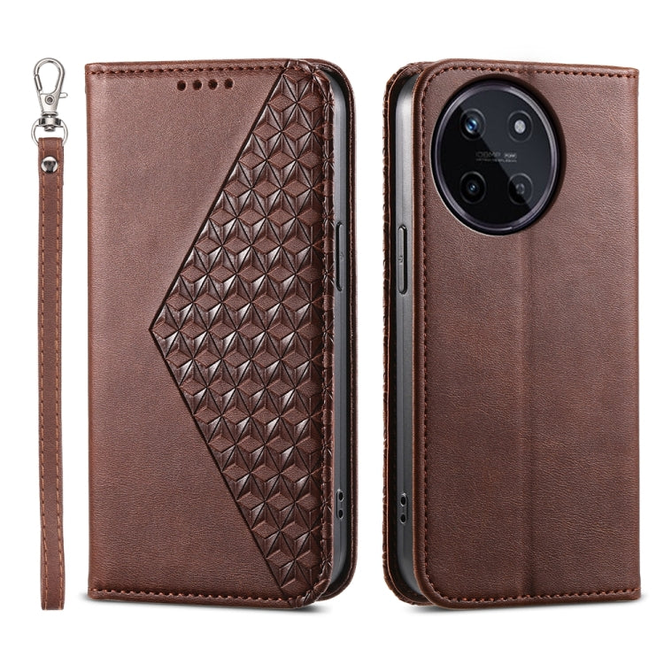 Custodia per telefono in pelle magnetica con struttura in vitello a griglia cubica, For Realme 12 Pro+, For Realme 11 4G, For Realme 11 5G, For Realme C53