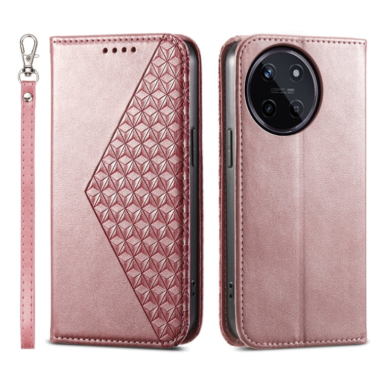 Custodia per telefono in pelle magnetica con struttura in vitello a griglia cubica, For Realme 12 Pro+, For Realme 11 4G, For Realme 11 5G, For Realme C53