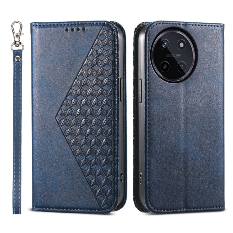 Custodia per telefono in pelle magnetica con struttura in vitello a griglia cubica, For Realme 12 Pro+, For Realme 11 4G, For Realme 11 5G, For Realme C53