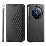 Custodia per telefono in pelle magnetica con struttura in vitello a griglia cubica, For Realme 12 Pro+, For Realme 11 4G, For Realme 11 5G, For Realme C53